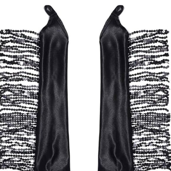 Tassel 1920s Opera Black Gloves - Picture 4 of 6